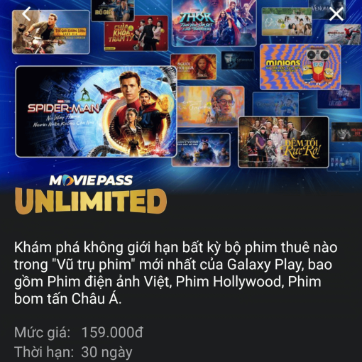 Tài Khoản Galaxy Play Gói Unlimited Movie Pass